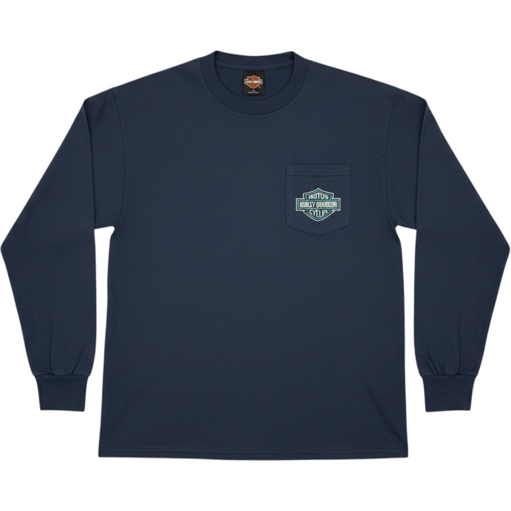 Harley-Davidson Fort Wayne Indiana Long Sleeve Pocket T-Shirt Mens XL Navy Blue